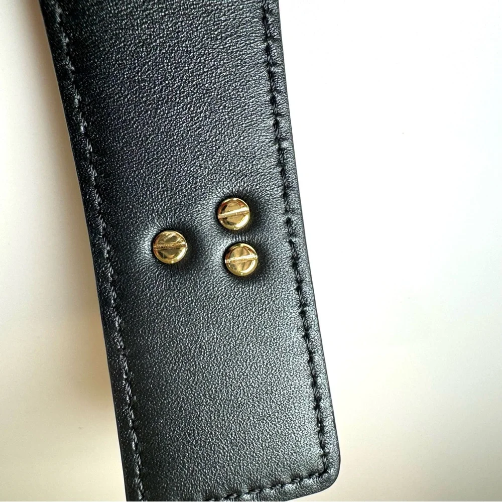 NWT Valentino Garavani Bold Edition V Logo Black Calfskin Leather Belt, Sz 80/32